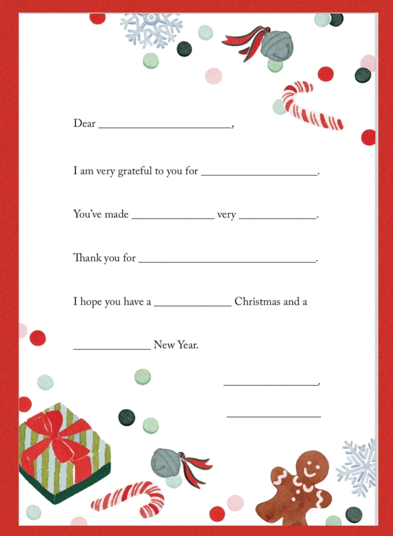 Thank You: CANDY CANES & GINGERBREAD Stationery package